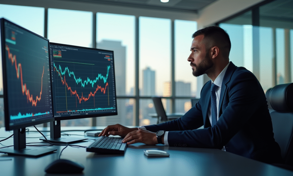 Analyste financier examinant graphiques de change et économie