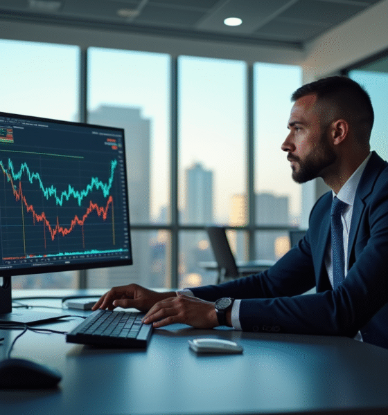 Analyste financier examinant graphiques de change et économie