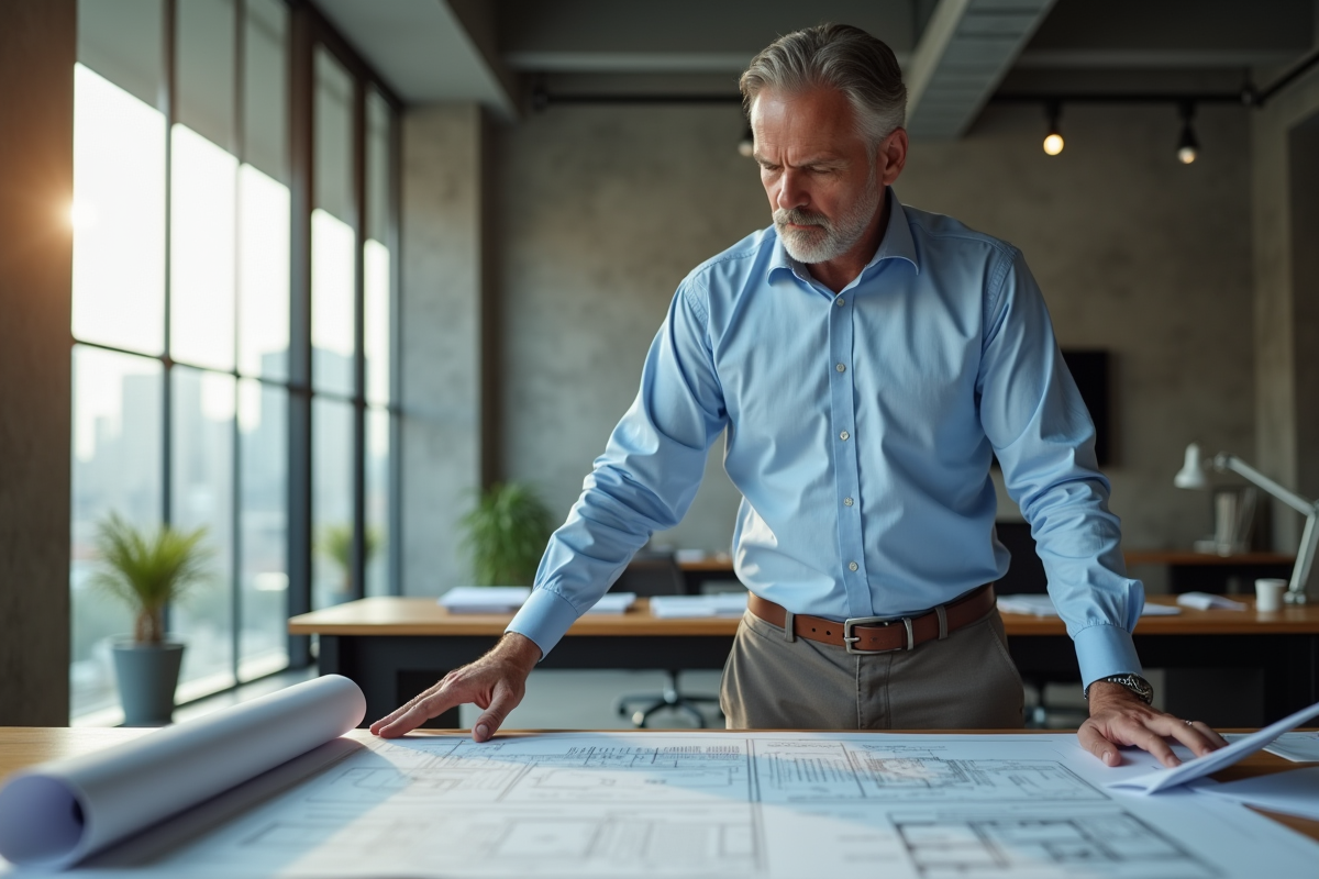 Architecte homme concentré dans son bureau moderne