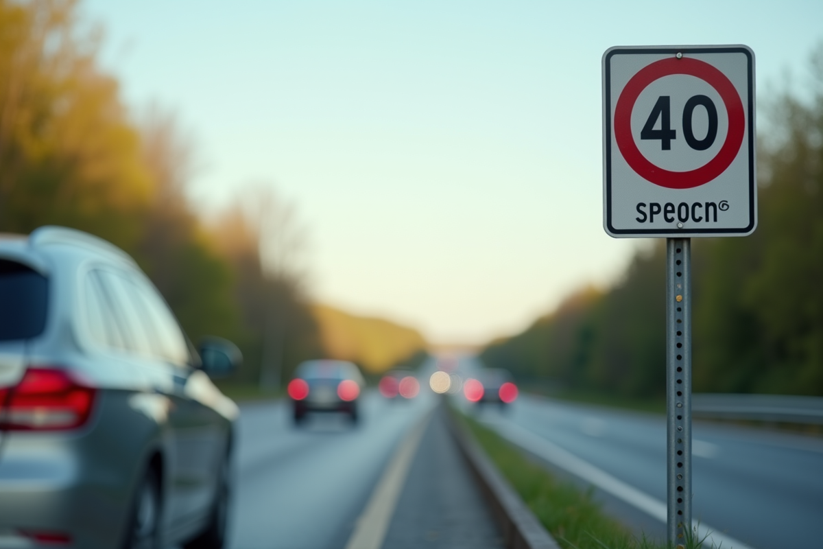 Autoroute moderne avec panneau de vitesse minimale en journée