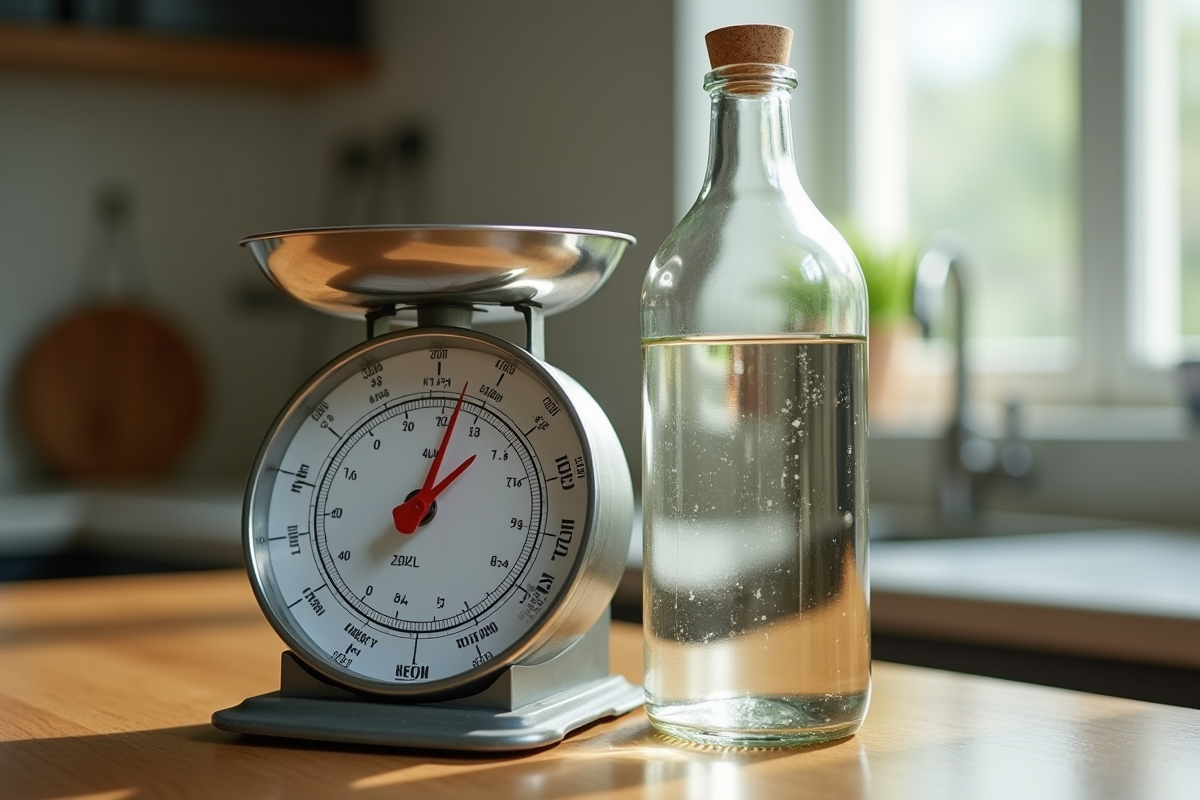 Balance avec bouteille de 500 ml en gros plan