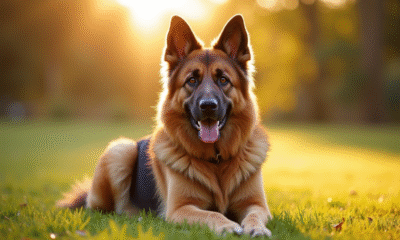 Chien berger allemand et nouton en plein air sur l'herbe