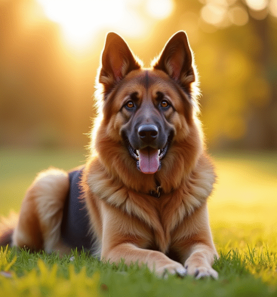 Chien berger allemand et nouton en plein air sur l'herbe