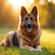 Chien berger allemand et nouton en plein air sur l'herbe