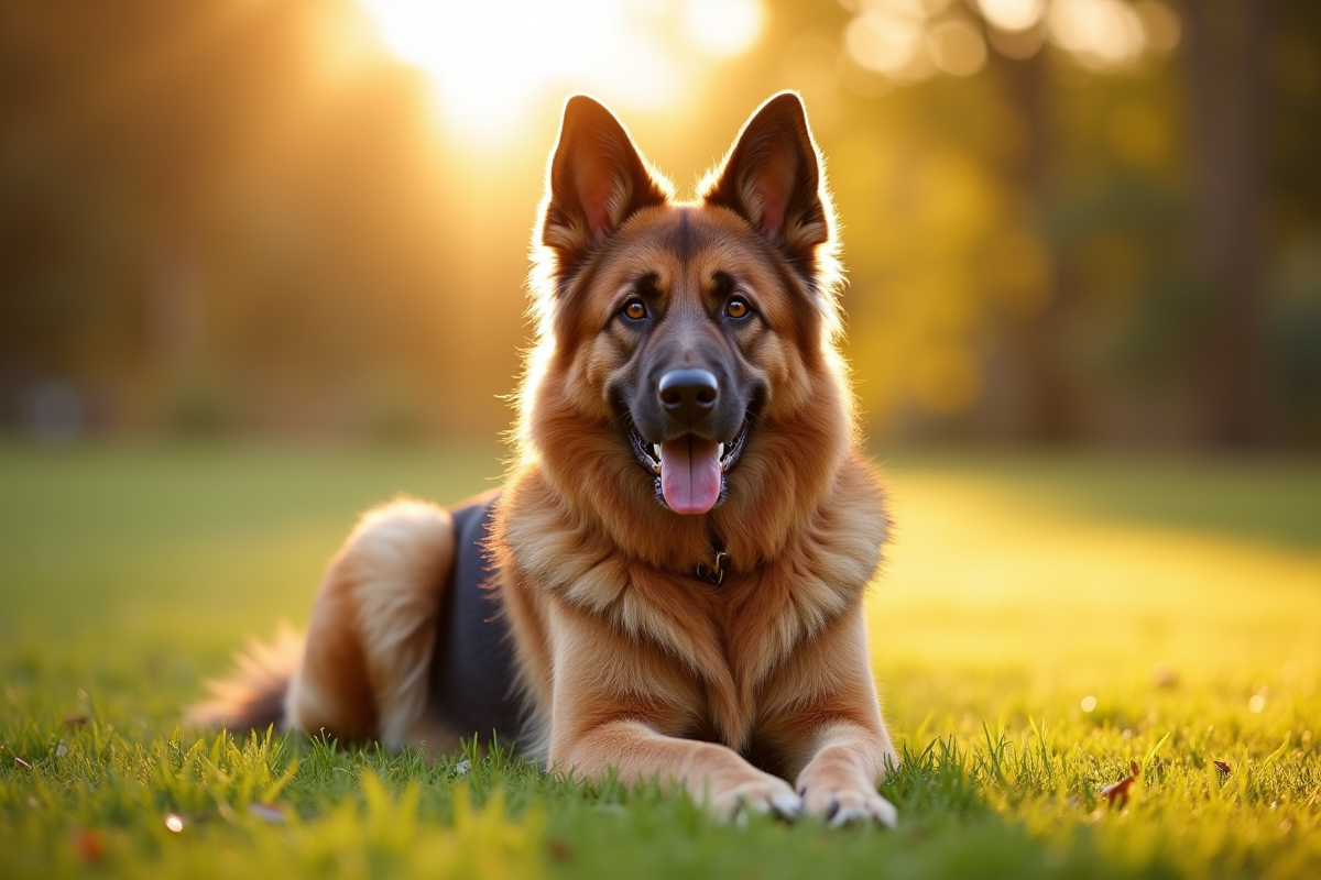 Chien berger allemand et nouton en plein air sur l'herbe