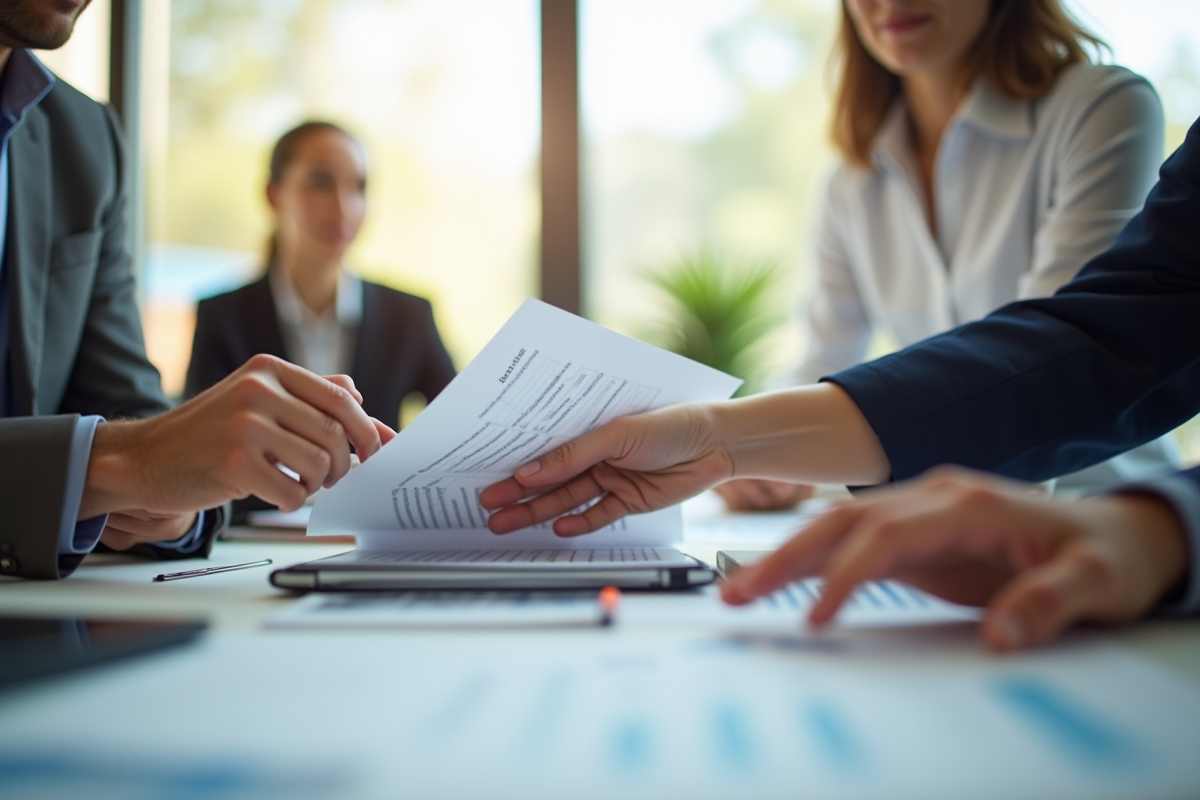 Conseiller financier passant un formulaire à une femme