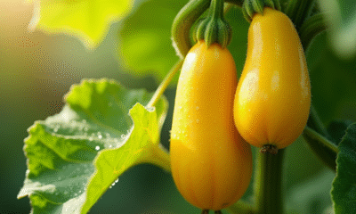 Courgettes jaunes en croissance dans un jardin ensoleille