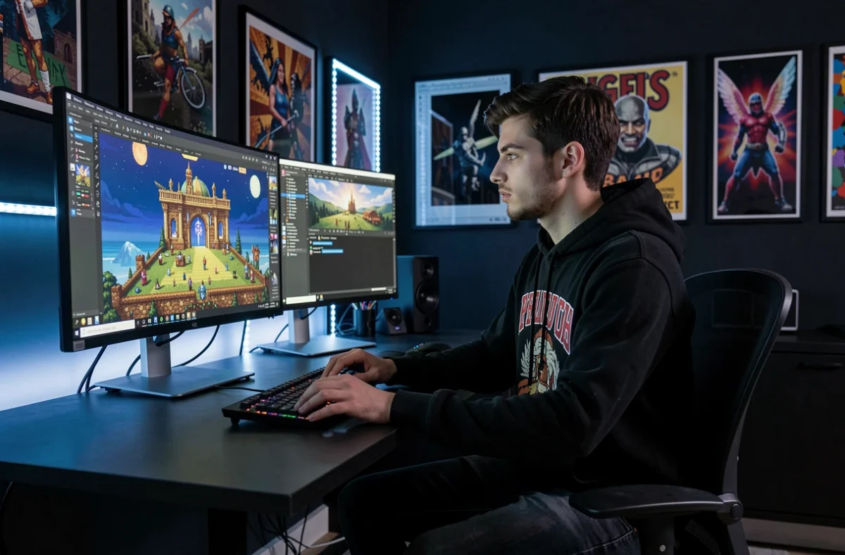 Créatif numérique de Derrière les Pixels concevant une projection événementielle immersive dans son studio à Marseille