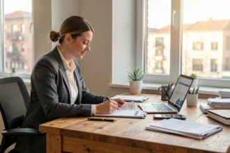 Dirigeant consultant les documents d'immatriculation de son entreprise