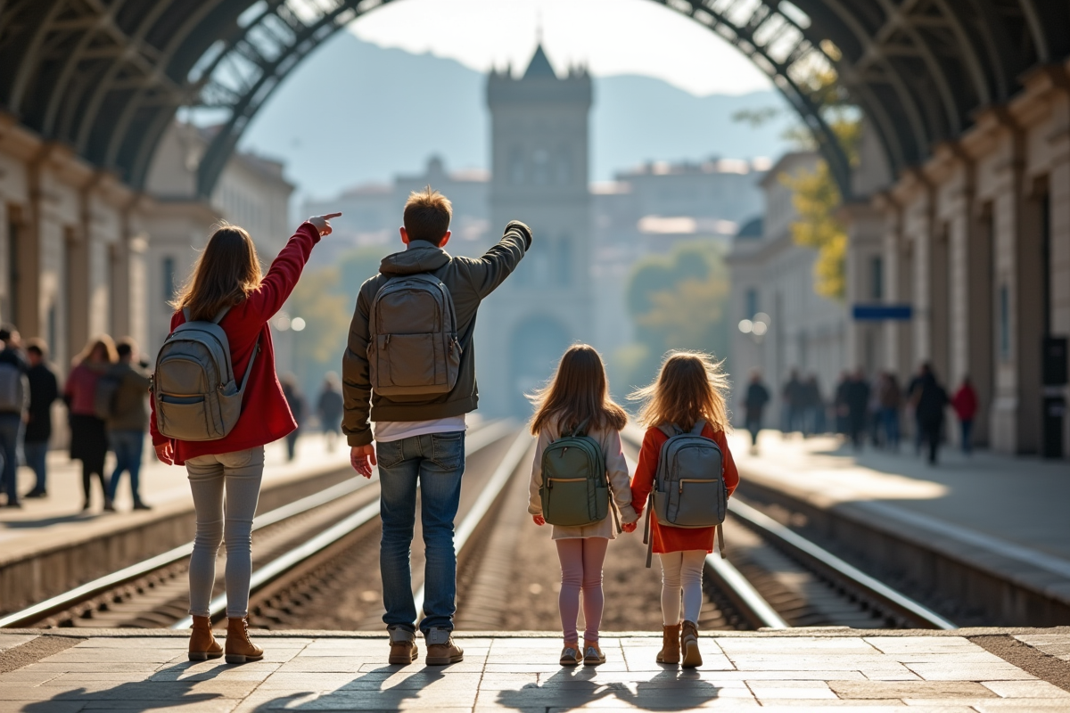 Famille avec enfants sur le quai de la gare SaintCharles