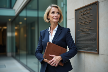 Femme d'affaires en costume dans un bâtiment moderne