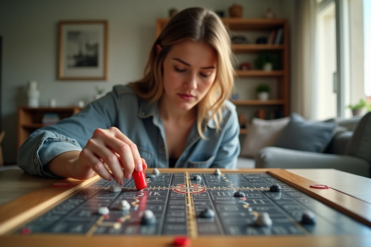 Femme posant un marqueur sur un plateau de bataille navale