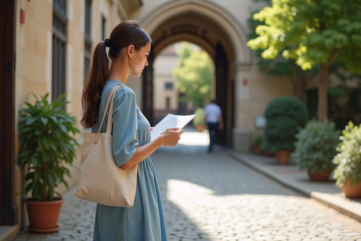 Jeune femme regardant une carte devant le musée des Augustins