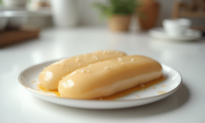Foie gras en portion prêt à congeler sur plan de cuisine blanc