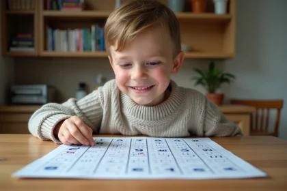 Garçon souriant jouant à la bataille navale à la maison