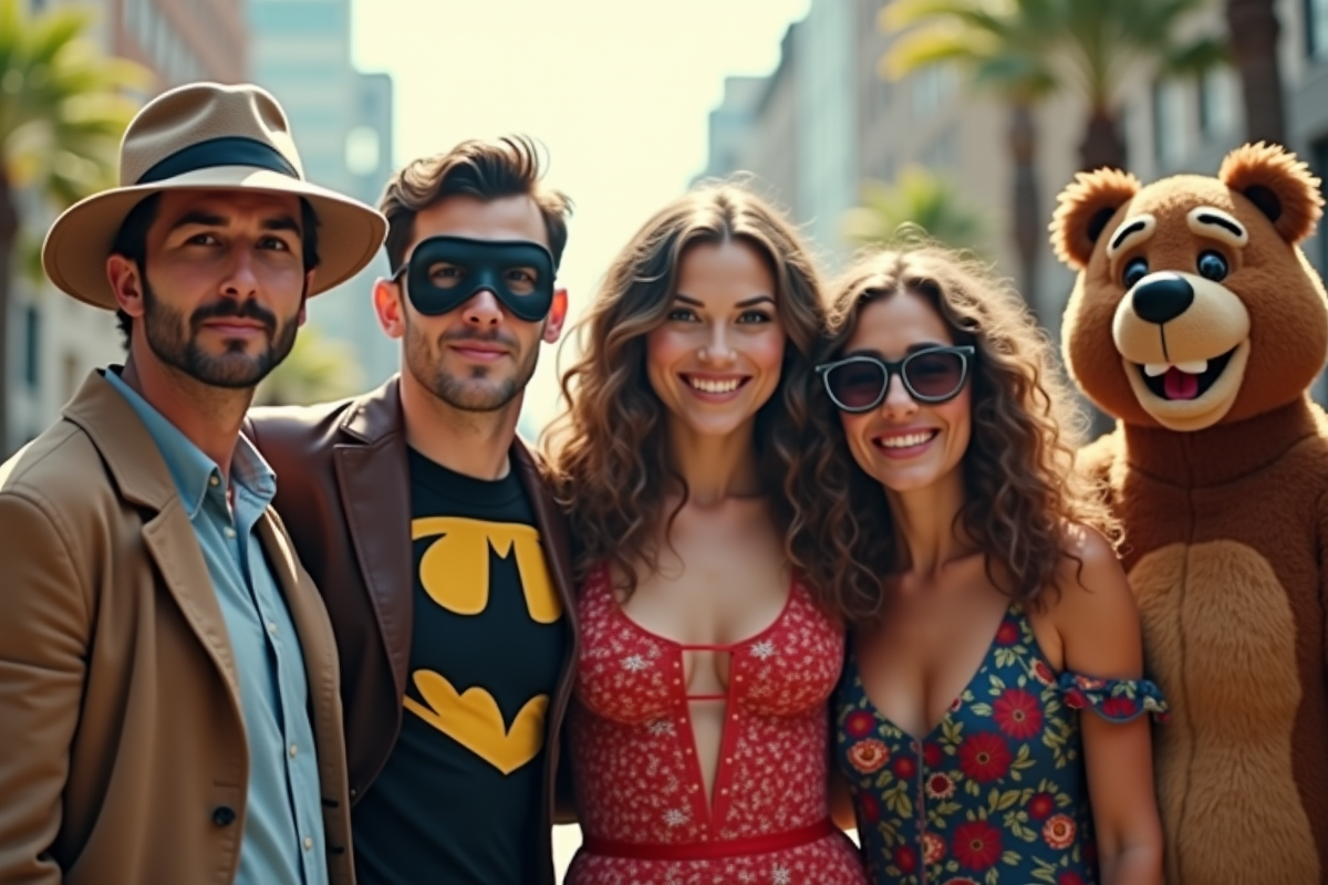 Groupe de personnages pop culture débutant par B en extérieur