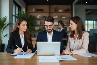 Groupe de professionnels collaborant dans un bureau moderne