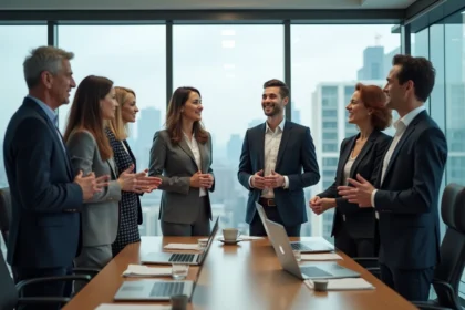 Groupe de professionnels en réunion dans un bureau moderne