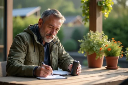 Homme en extérieur inspectant une batterie portable