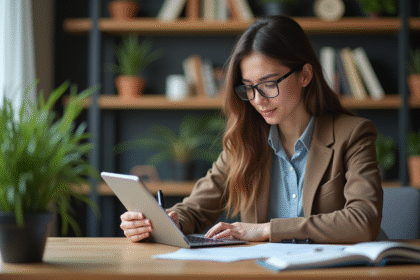 Jeune femme entrepreneure esquissant des idées sur une tablette