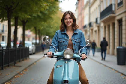 Jeune femme souriante sur un scooter Dax en ville
