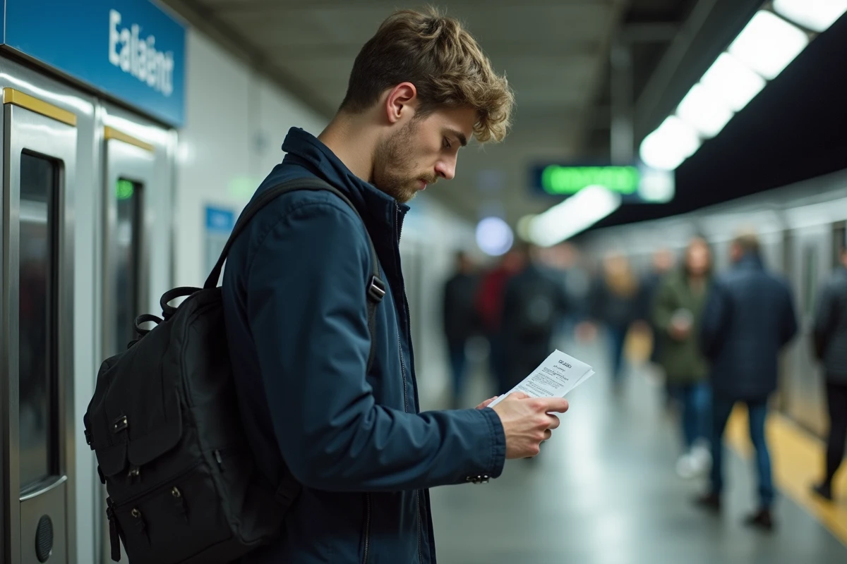 Jeune homme dans le métro parisien avec contravention