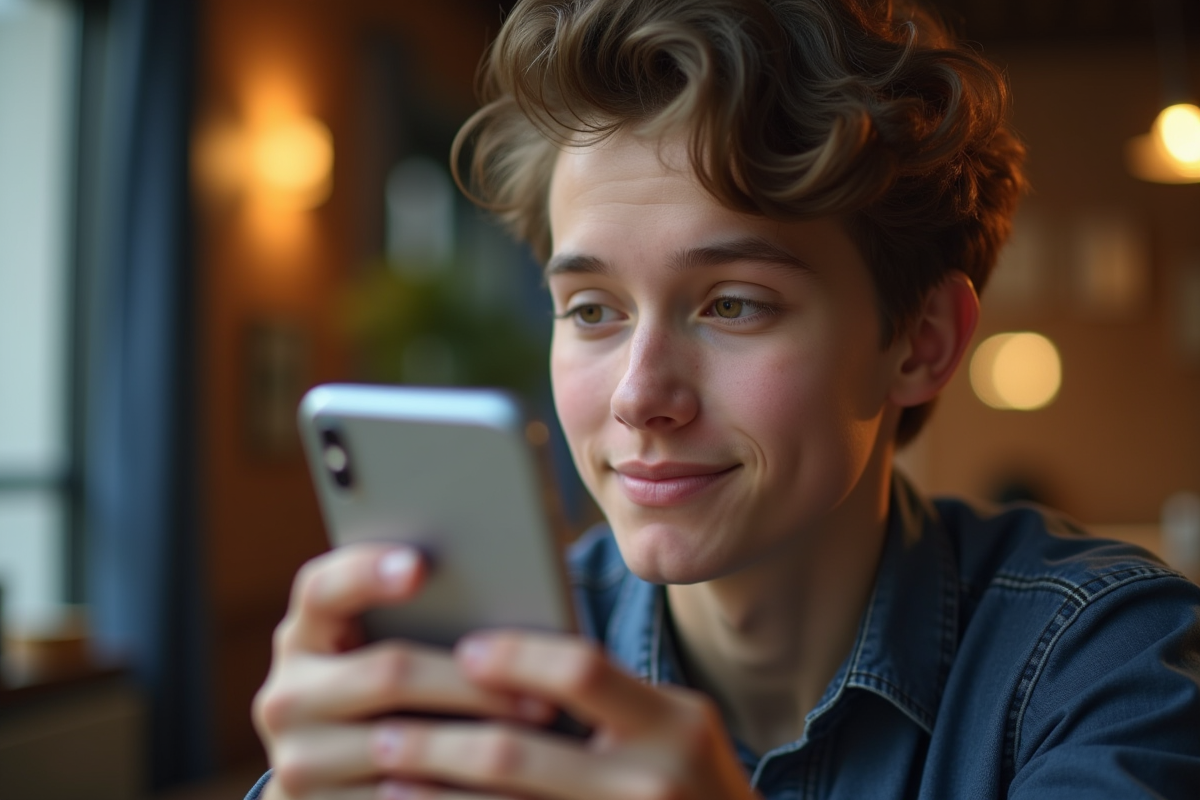Jeune personne regardant un iPhone avec un message d'alerte