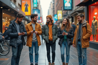 Groupe de jeunes adultes dans la ville en mode contemporain