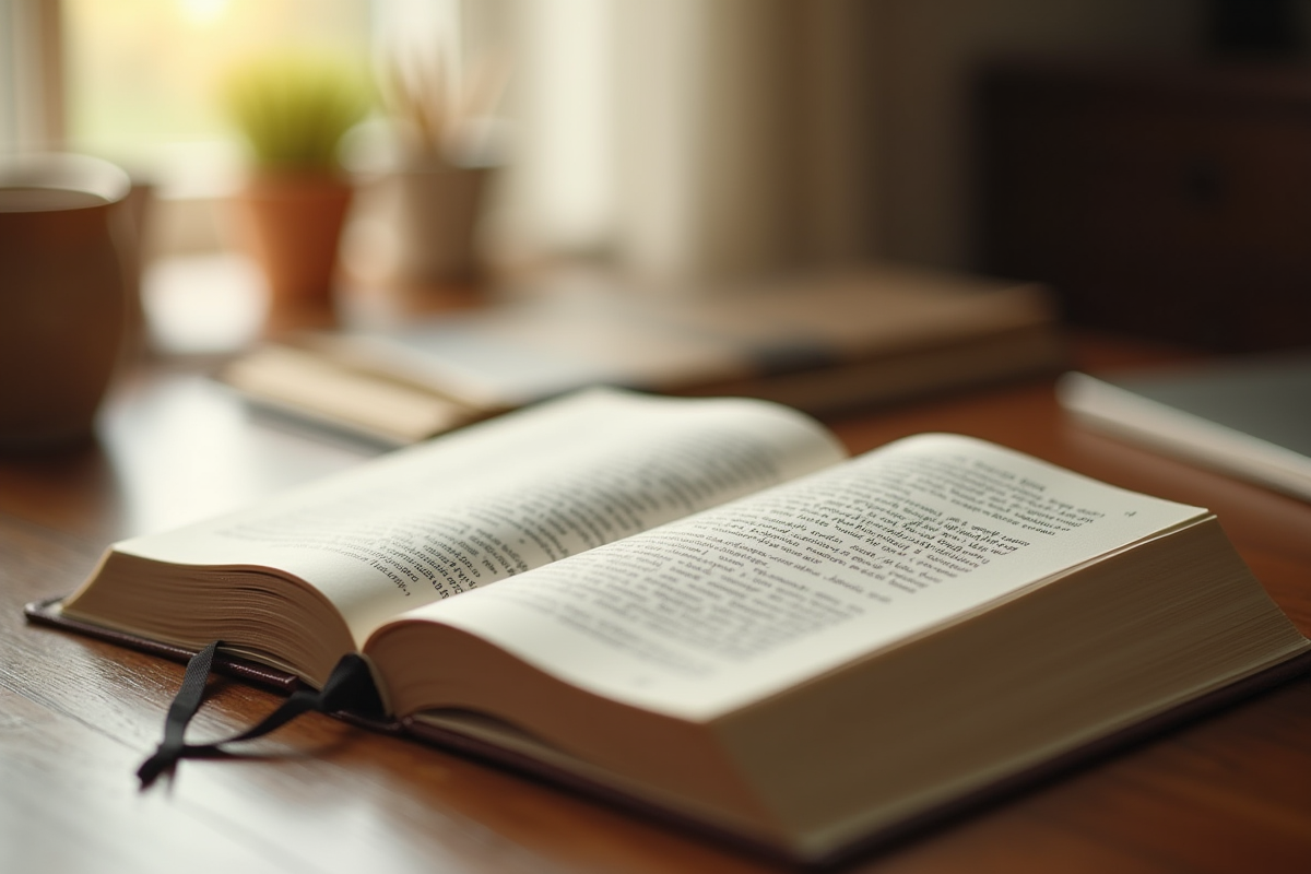 Livre de droit civil ouvert sur un bureau en bois clair