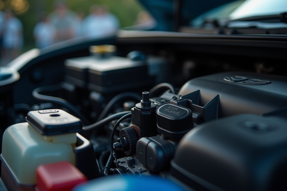 Compartiment moteur d'une Citroen avec câblage visible