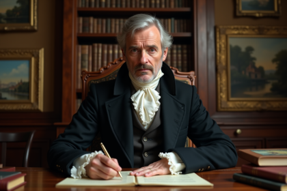 Portrait d'un homme élégant écrivant à Paris au 19e siècle