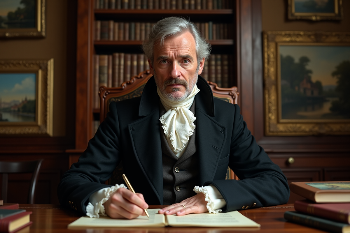 Portrait d'un homme élégant écrivant à Paris au 19e siècle