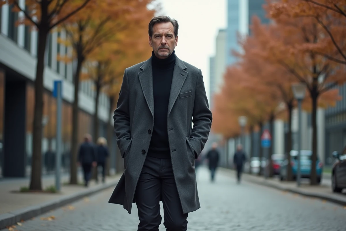 Homme élégant se promenant dans les rues de Berlin en automne, atmosphère urbaine européenne