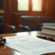 Bureau de juge en tribunal avec document Article 700 CPC