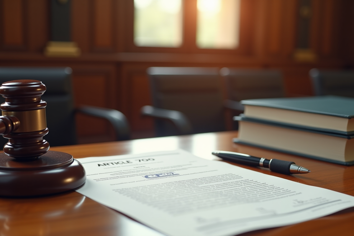 Bureau de juge en tribunal avec document Article 700 CPC