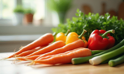 Sélection de légumes frais en forme de V sur un plan de travail