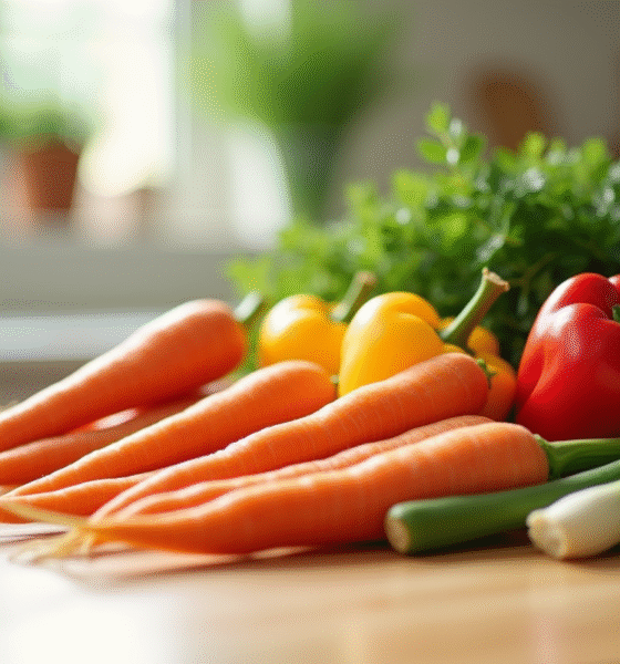 Sélection de légumes frais en forme de V sur un plan de travail