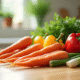 Sélection de légumes frais en forme de V sur un plan de travail